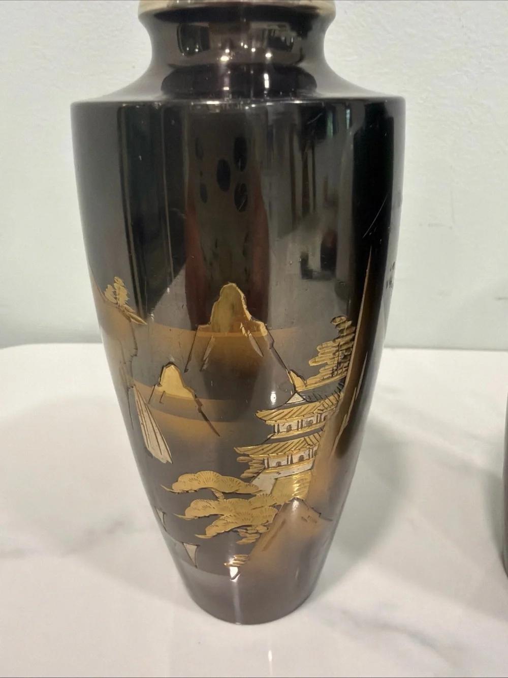 Black and Gold Decorative Ceramic Vases - Pair